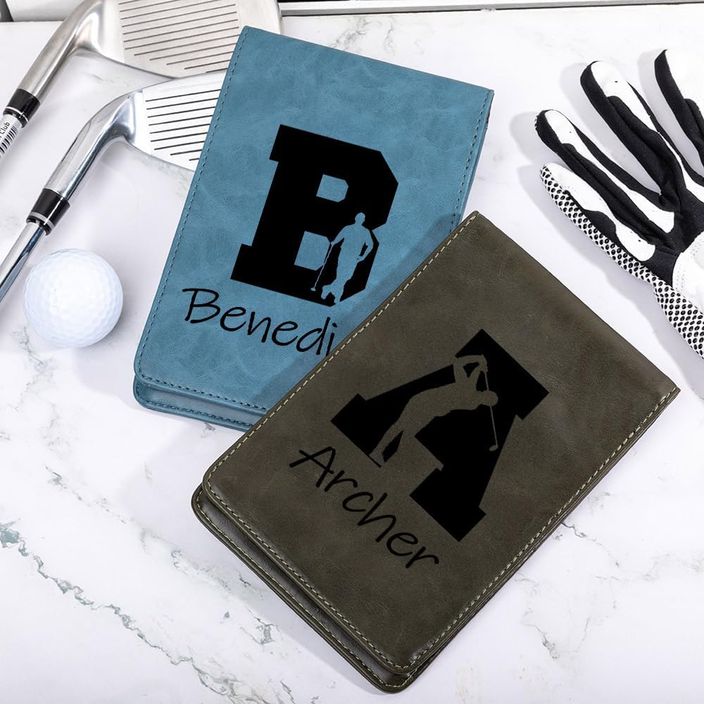 Personalized Leather Golf Scorecard Holder Customize Name Golf Yardage Book Cover Accessories Father Day Christmas Birthday Gifts for Men Women