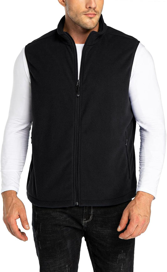 33,000ft Men's Fleece Vest, Lightweight Warm Zip Up Polar Vests Outerwear with Zipper Pockets, Sleeveless Jacket for Winter