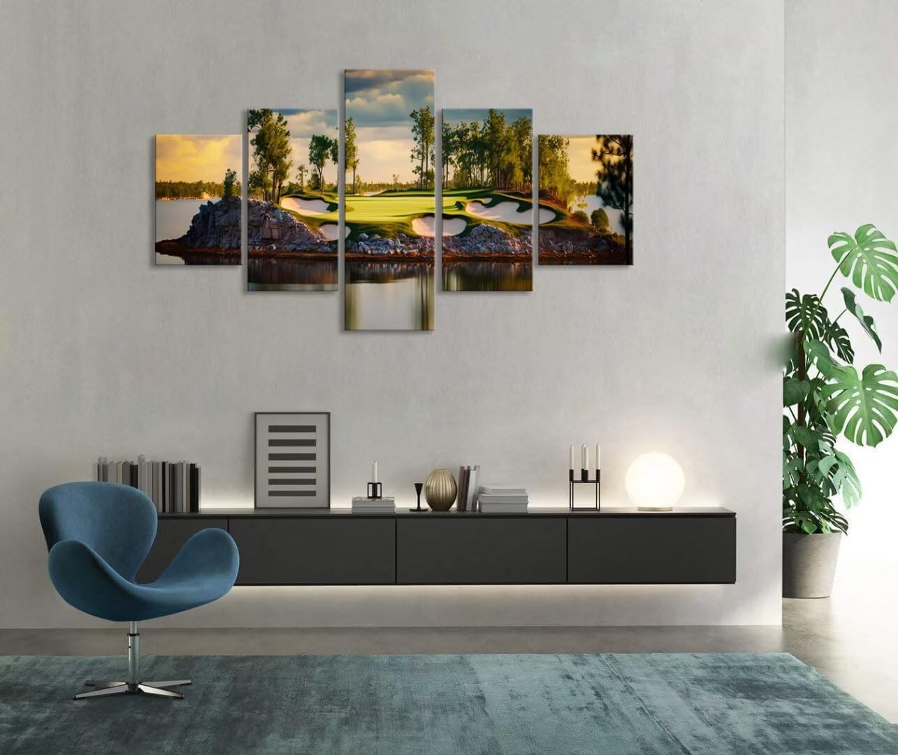 Augusta Golf Course Wall Art for Living Room Bedroom Bathroom Wall Decor Golf Course Pictures Posters Canvas Prints Modern Framed Artwork Ready to Hang(60''W x 32''H)