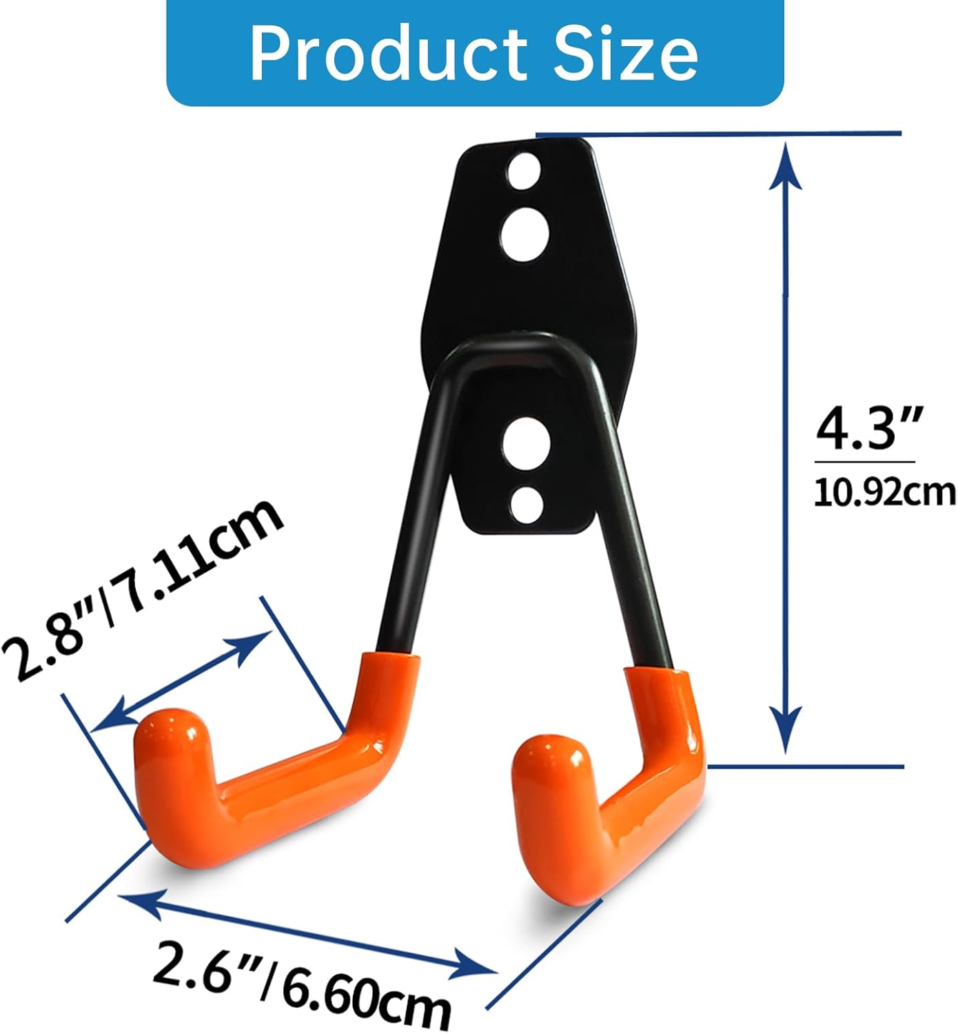 2 Pack Garage Storage Utility Hooks，Garage Garden Tool Organizer，Steel Wall Mount Hooks, Garden Small U Hooks (Black) (Orange)