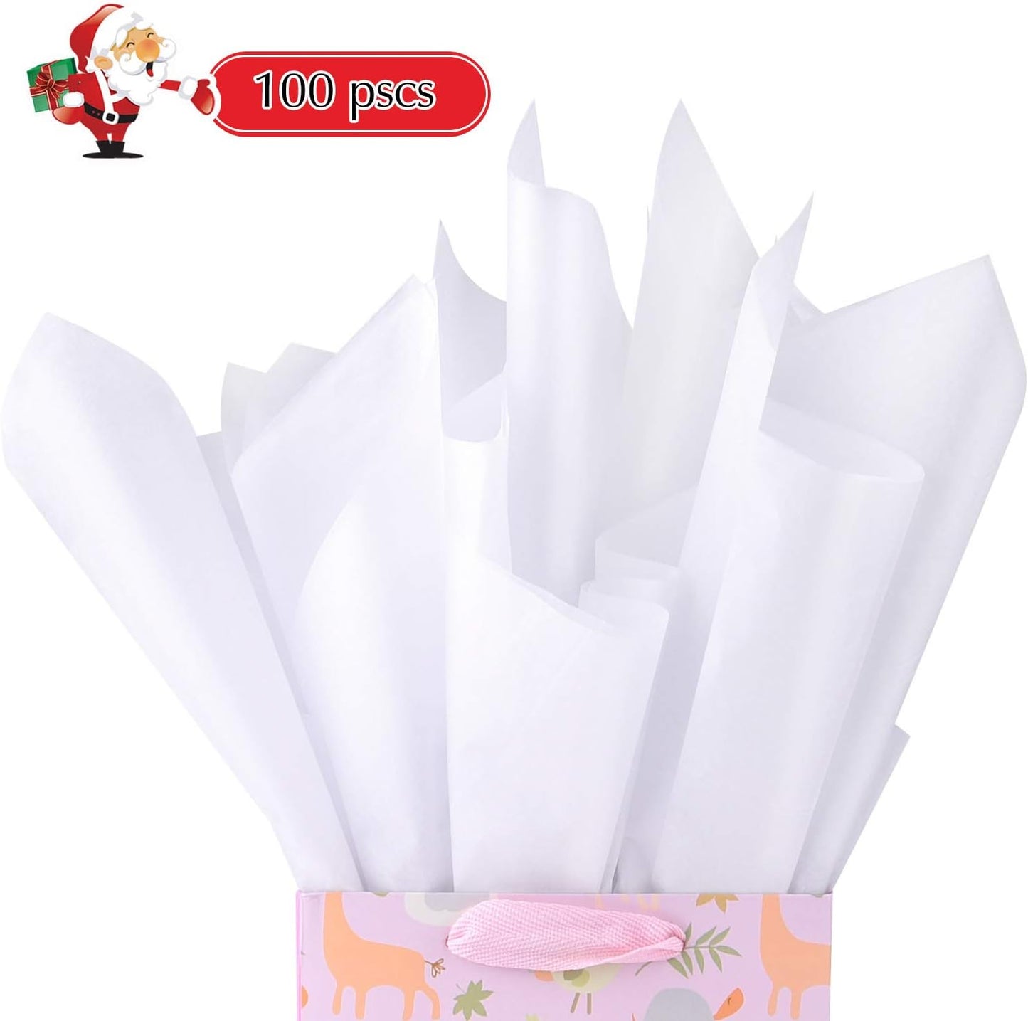 FEPITO 100 Sheets White Tissue Paper Christmas White Gift Wrapping Paper for Xmas Easter Valentine's Day Wrapping Presents Crafts(14 x 20 Inch)