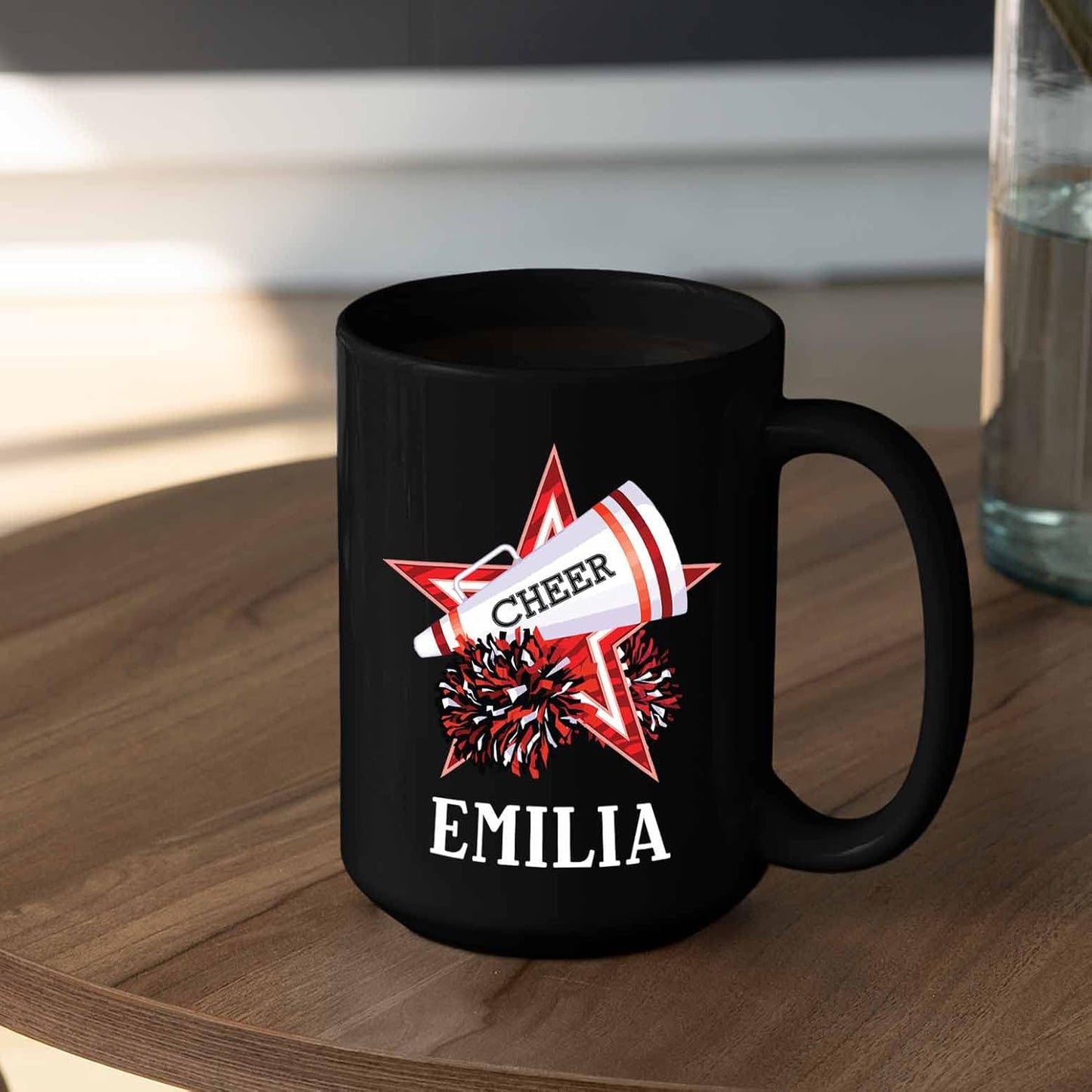 Personalized Choose Name Cheer Coffee Mugs Cups Gifts For Men Women Cheer Lover, Customized Cheerleading Coffee Cup 11 Oz 15 Oz, Cheerleader Cheerleading Black Ceramic Mug Gift, Cheer Cheerleader Mug