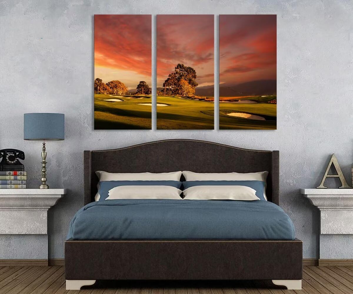 USA Coastline Golf Course Wall Art for Living Room Bedroom Bathroom Home Decorations Golf Course Pictures Posters Framed Artwork Canvas Prints Ready to Hang(14''W x 28''H x3)