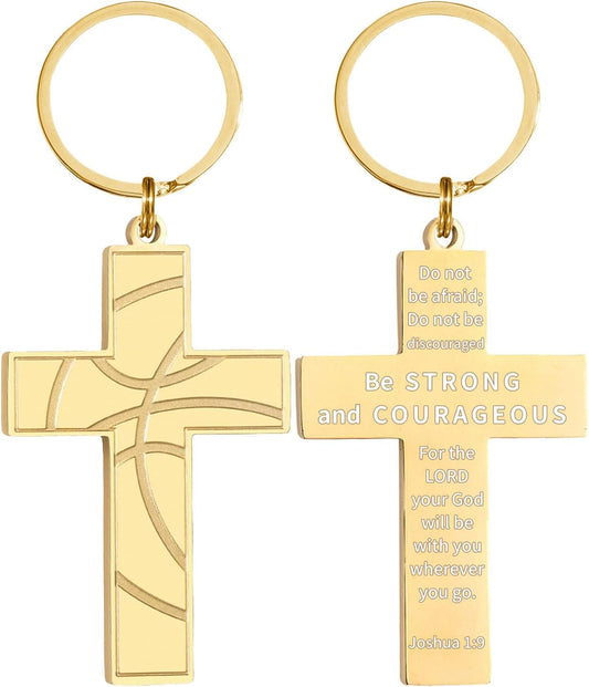 Football/Baseball/Soccer/Basketball Cross Keychains for Men First Communion Baptism Confirmation,Mens Gifts