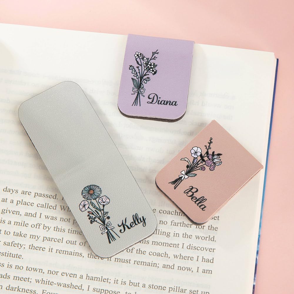 CALLIE Personalized Magnetic Bookmark Clip – Custom Name Reading Gifts for Book Lovers, Birthday Teacher's Day Christmas for Bookworm Gifts (Birth Flower Bouquet)
