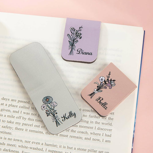 CALLIE Personalized Magnetic Bookmark Clip – Custom Name Reading Gifts for Book Lovers, Birthday Teacher's Day Christmas for Bookworm Gifts (Birth Flower Bouquet)