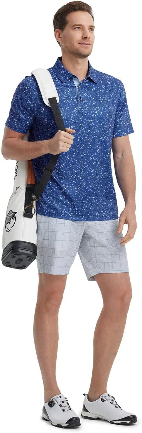 M MAELREG Mens Golf Shirt Short Sleeve Dry Fit Print Moisture Wicking Performance Patterns Collared Polo Shirt