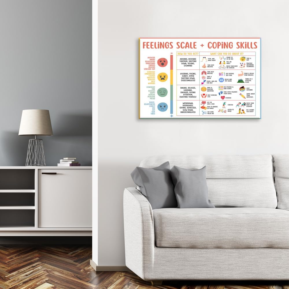 uoyien Feelings Chart For kids Mental Health Posters Help Students Understand Emotions Poster Calm Corner Special Education Classroom Decorations Preschool Classroom Supplies Wood Framed 12x16in