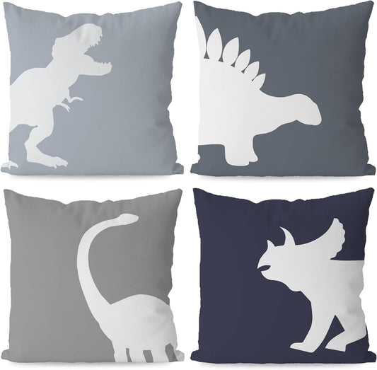KEUSPI Dinosaur Pillow Covers Dino Throw Pillow Covers 18x18 Set of 4 Dinosaur Room Decor for Boys Dinosaur Pillowcase for Boys Room Playroom Nursery Decor