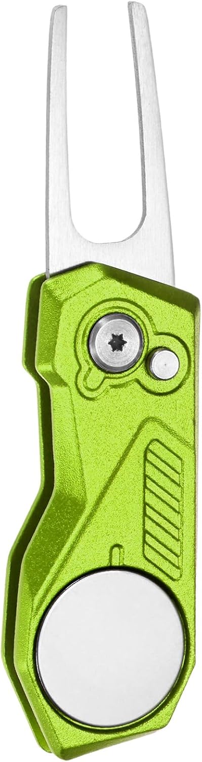 Golf Divot Repair Tool- Switch Foldable Divot Tool with Magnetic Ball Marker & Open Button Use for Golf Accessories