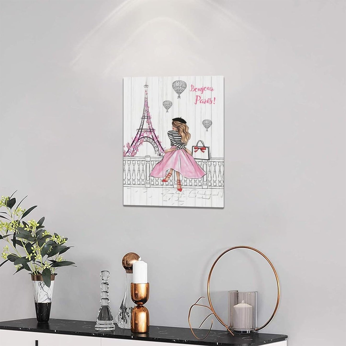 Pink Eiffel Tower Wall Art Romantic Paris Fashion Women Canvas Wall Decor Butterfly Eiffel Tower Picture Painting Print Modern Atwork For Girls Women Room Bathroom Office Framed Ready to Hang 20"x24"