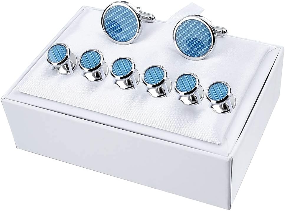 HAWSON Cufflinks and Studs for Men-Fashion Men Vintage Enamel Carbon Fiber Tuxedo Shirt Cufflinks and Studs Set for Regular Wedding Business Accessories