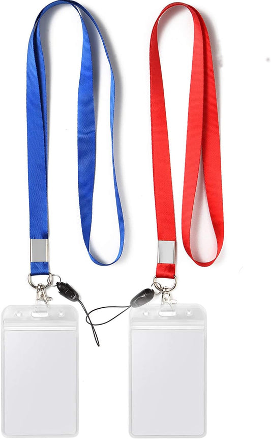 YOUOWO 2 Pack Blue Red Lanyard with Vertical ID Badge Holder,Neck Office Lanyards with Clip,for id Card Holder, id Badges Name Tag Card Holders