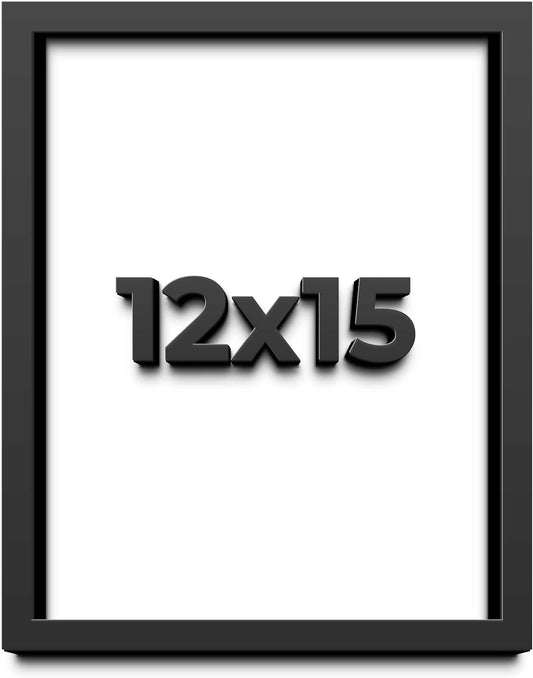 12x15 Shadow Box Black Solid Wood Display Frame with White Acid-Free Backing UV Acrylic & Hanging Hardware - with 3/4" Usable Depth