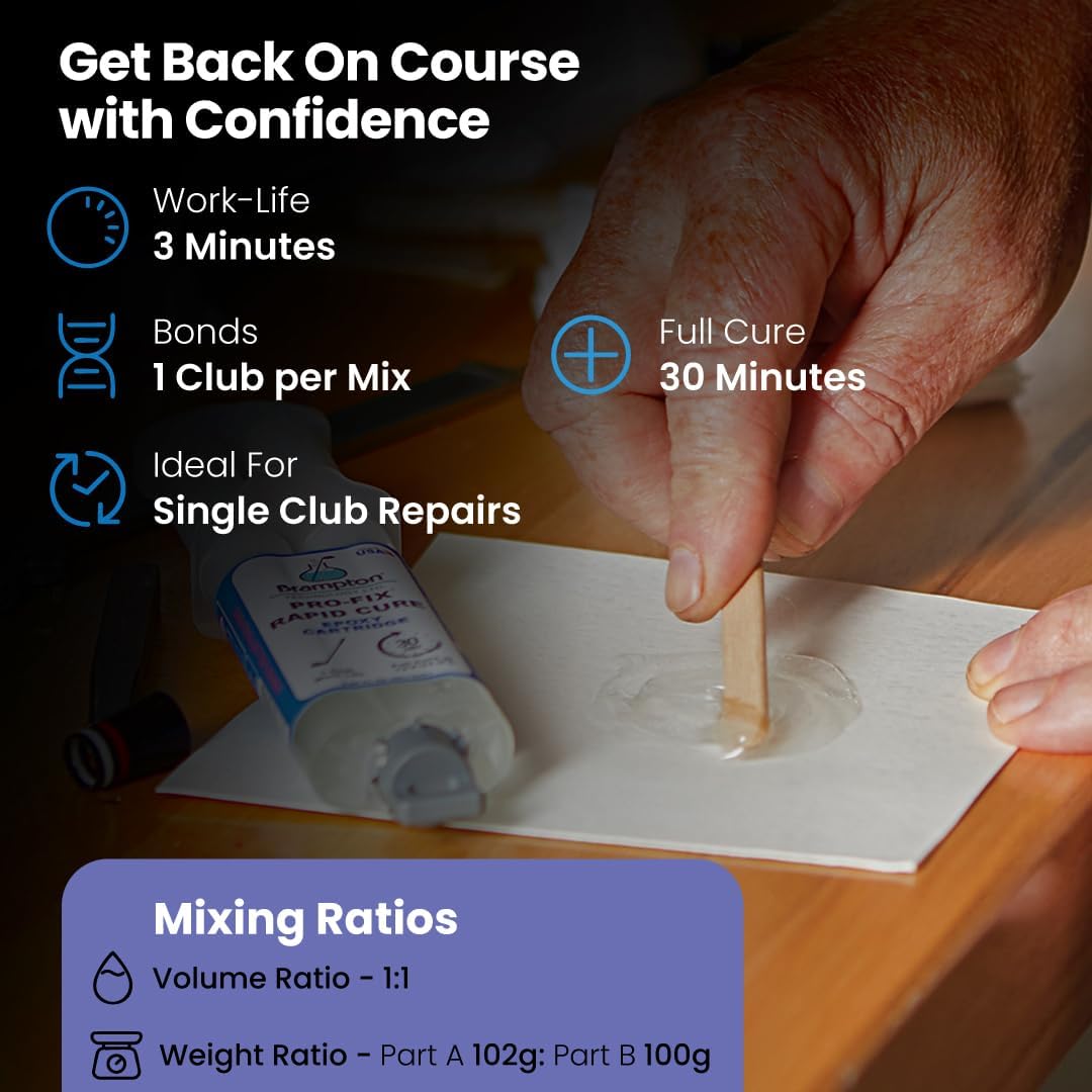 Brampton PRO-FIX Rapid Cure Golf Epoxy - Single Golf Club Repair - 10 Min Golf Club Repair - Golf Epoxy for All Golf Shafts, Golf Heads, Drivers, Putters, and Irons - Engineered for The Golf Industry