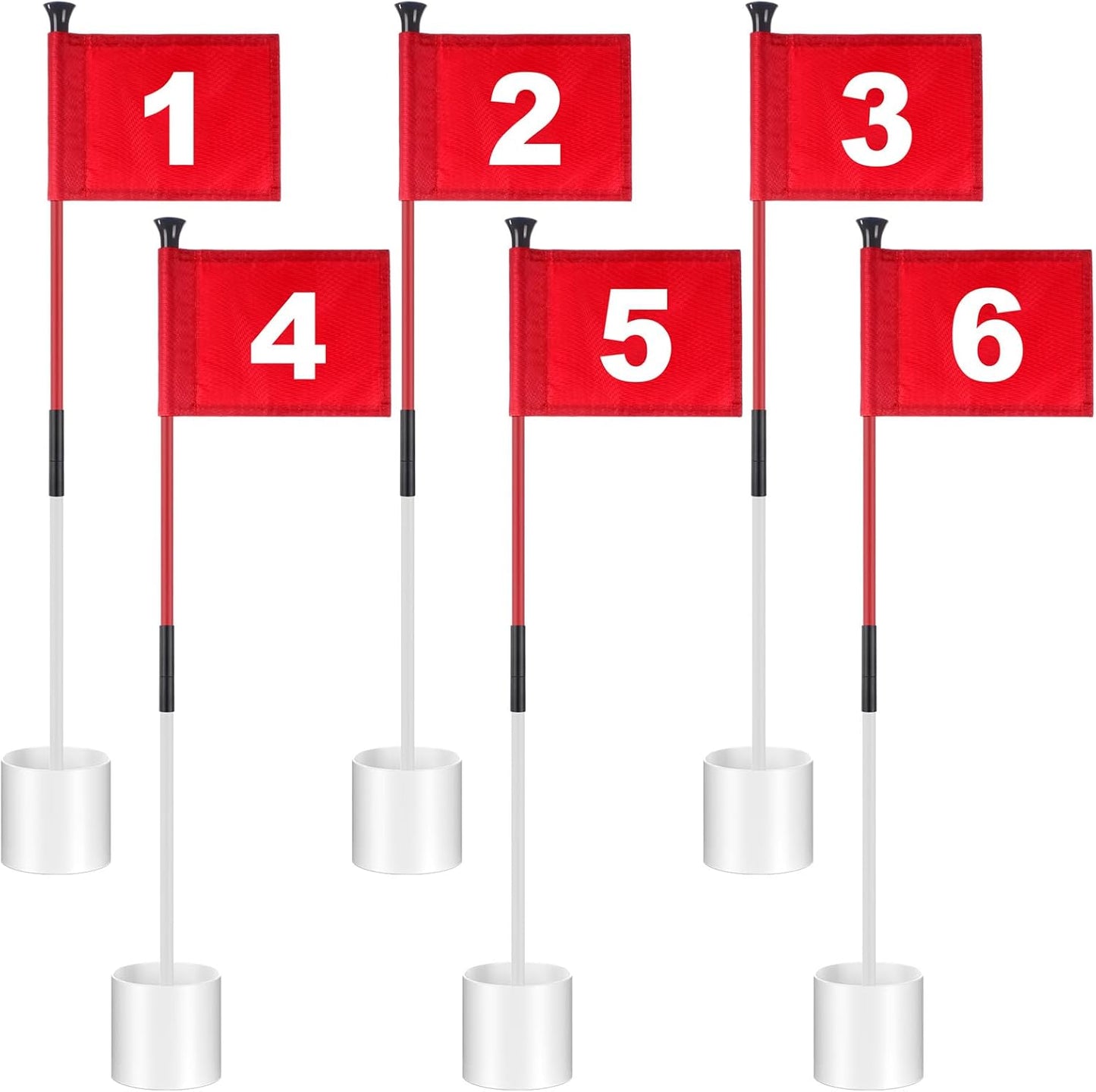 Lenwen 6 Set Golf Flagstick Golf Pin Flag Hole Cup Set Putting Green Flag and Poles Nylon Practice Portable 2 Section Design Putting Green Gifts for Yard Backyard Garden Driving Range