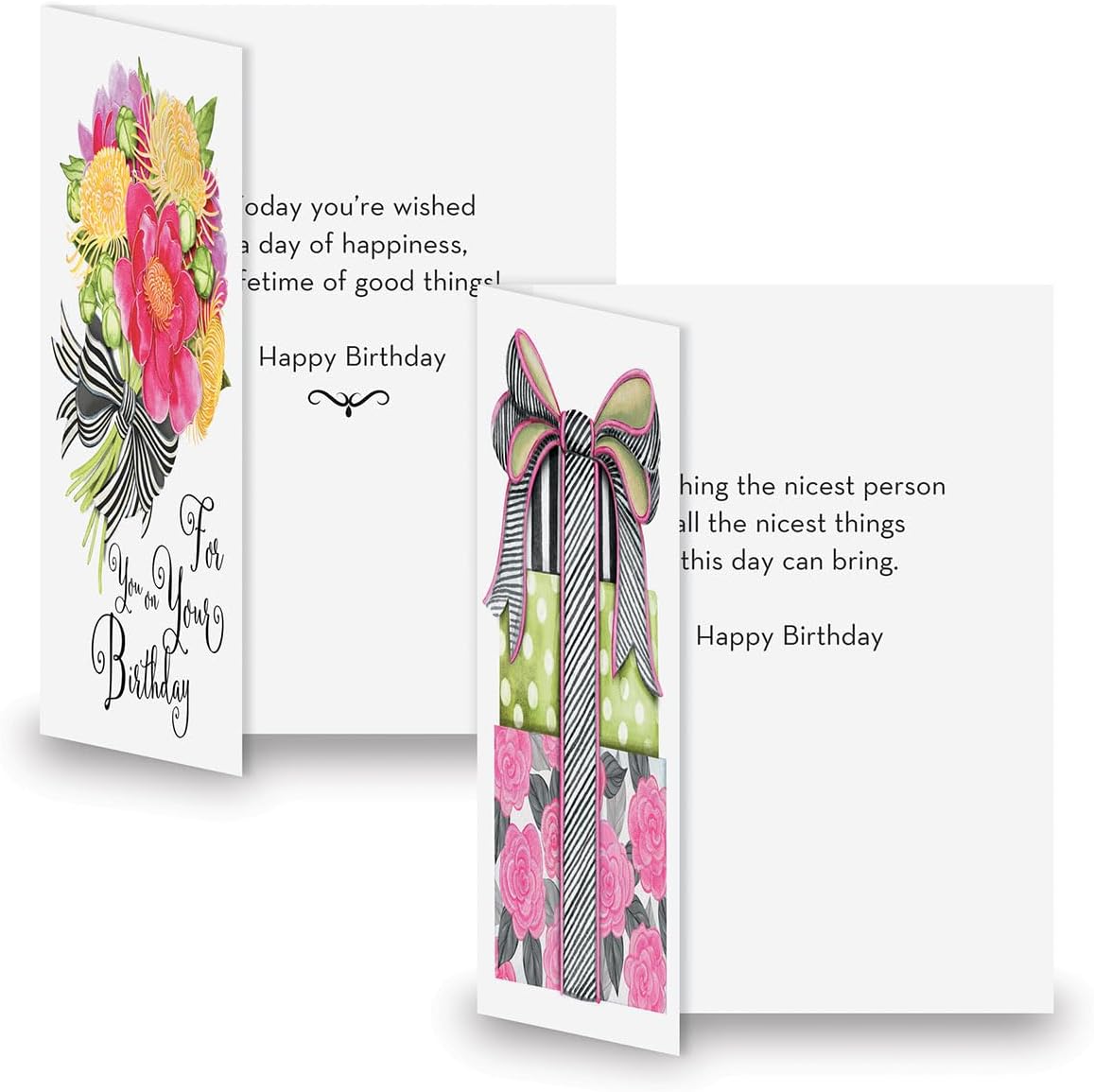 Striped Celebration Birthday Cards - Set of 8 (4 designs), Large 5" x 7" Birthday Cards, Sentiments Inside, Envelopes Included