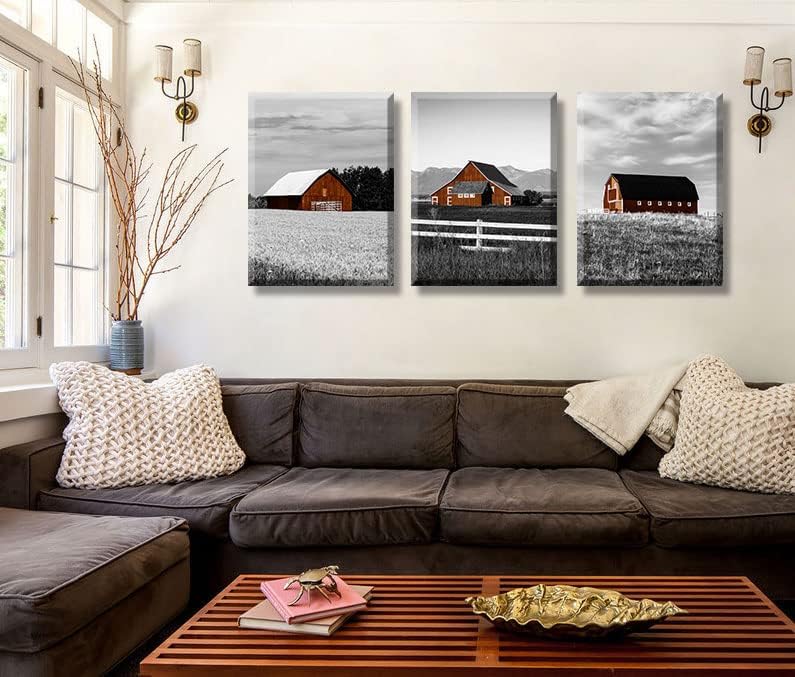 DJSYLIFE Western Wall Decor Farmhouse Barn Vintage Poster Canvas Print 3 Piece Rustic Pictures for Men's Bedroom Home Office Decor 12" Wx16 Hx3pcs