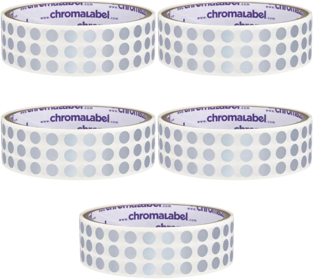 ChromaLabel 1/4 Inch Circle Sticker Labels, Metallic Silver Dot Stickers for Golf Club Launch Monitor, Reflective Round Labels - 1000 Sticky Dots per Roll, Metallic Silver - Case of 5