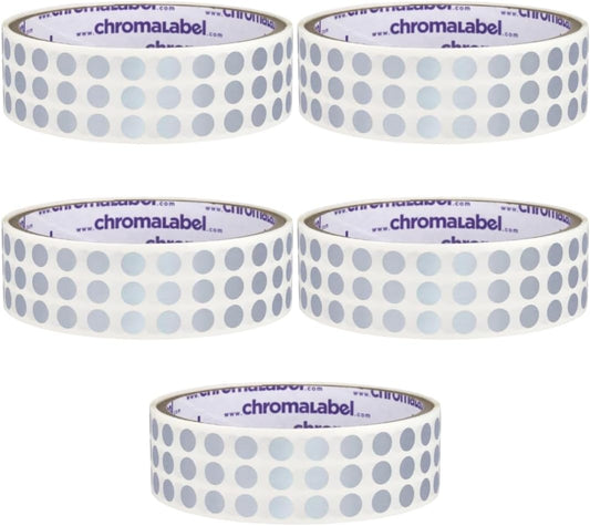 ChromaLabel 1/4 Inch Circle Sticker Labels, Metallic Silver Dot Stickers for Golf Club Launch Monitor, Reflective Round Labels - 1000 Sticky Dots per Roll, Metallic Silver - Case of 5