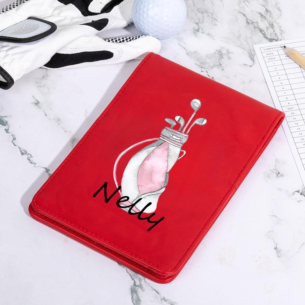 Personalized Leather Golf Scorecard Holder Customize Name Golf Yardage Book Cover Accessories Father Day Christmas Birthday Gifts for Men Women