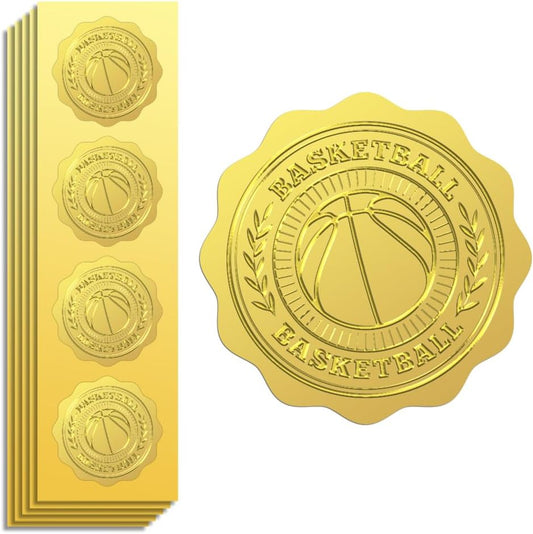 Peacoblue Gold Foil Stickers Seals Embossed 2 Inch 100Pcs Basketball, Self Adhesive Gold Around Embossing Sticker for Sport Certificate Paper Envelope Seal Gift Card Present Decoration