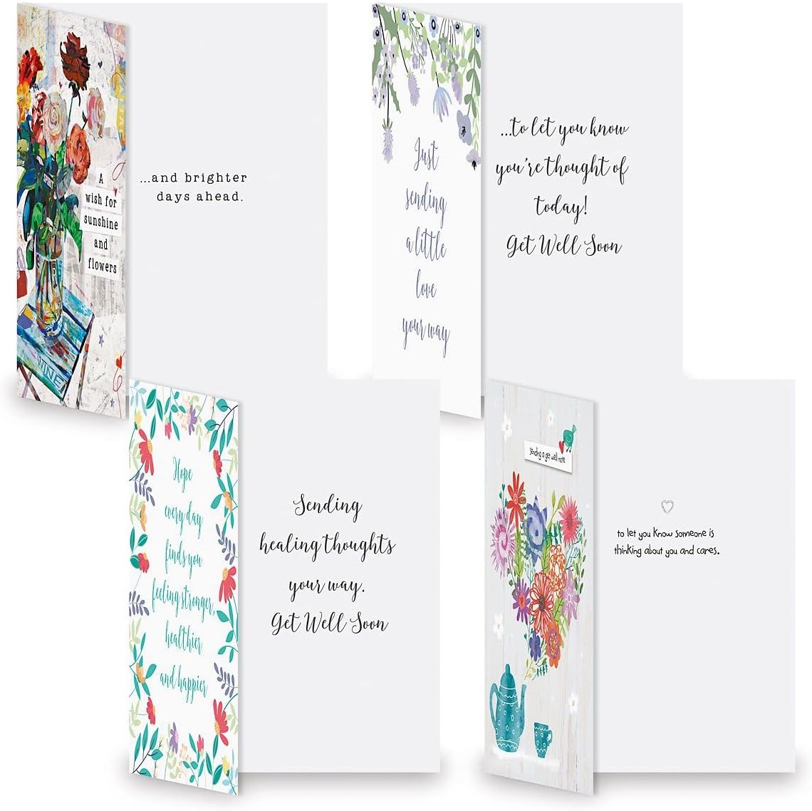 Current Caring Get Well Wishes Greeting Cards Value Pack - Set of 20, 10 Unique Designs, Large 5 x 7 Inch Cards, Sentiments Inside, Envelopes Included