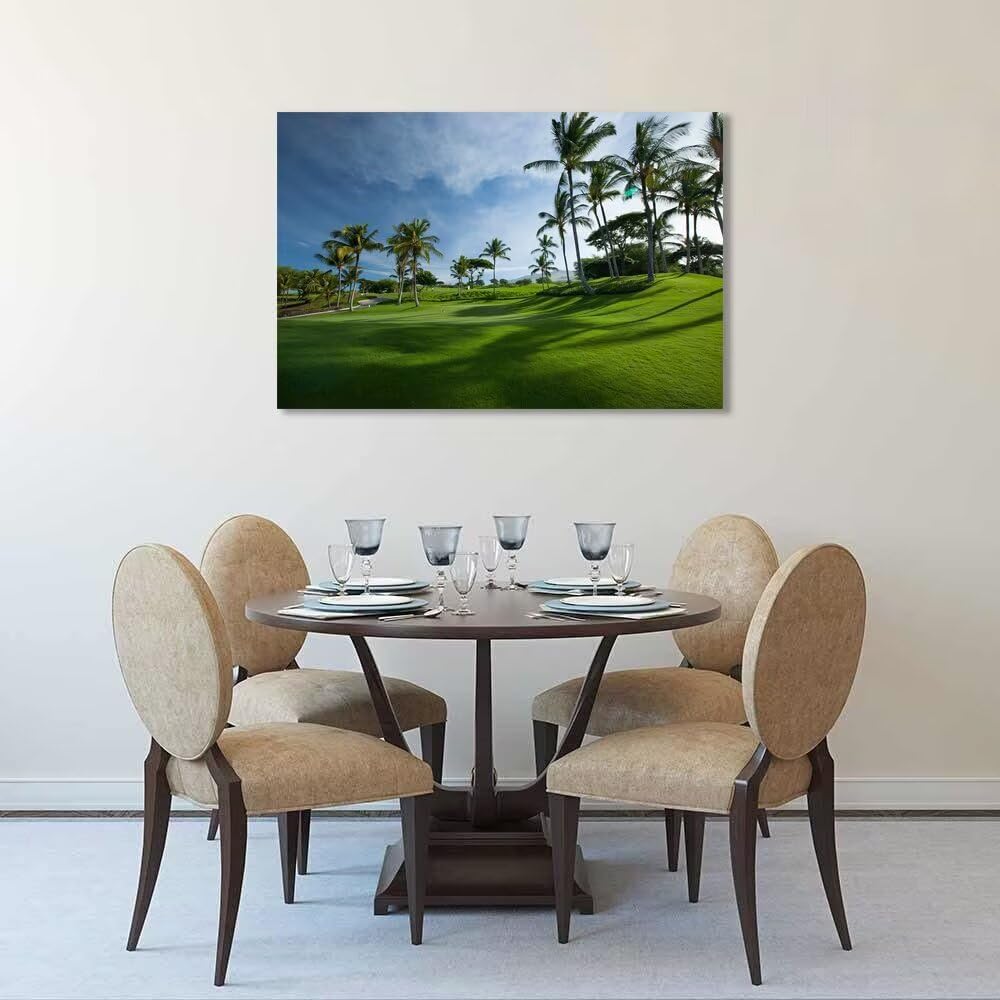Hawaiian Golf Course Wall Art for Living Room Bedroom Bathroom Home Decorations Hawaii Maui island Picture Poster Framed Artwork Canvas Prints Ready to Hang(12''H x 16''W)