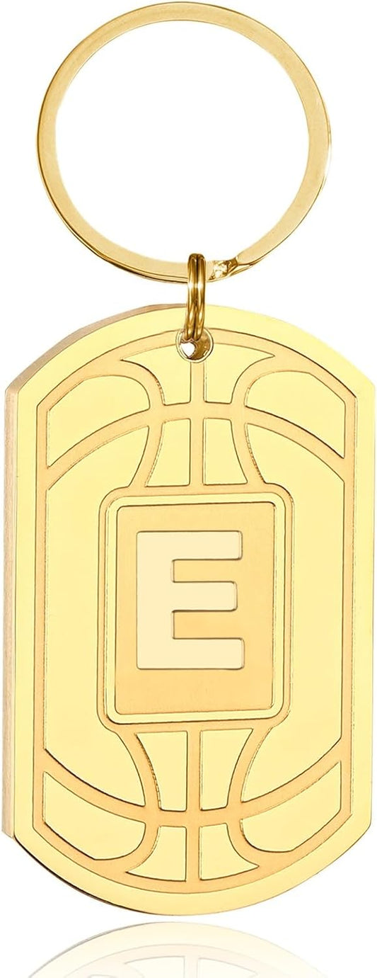 Initial Keychain Gifts for Men,Basketball Dog Tag Mens Keychains for Men Him Dad