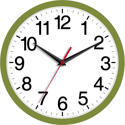 Wall Clock Modern 8 Inch Battery Operated Silent Non Ticking Small Analog Clock Decorative for Bedroom Kitchen Bathroom Office Home (Olive Green)