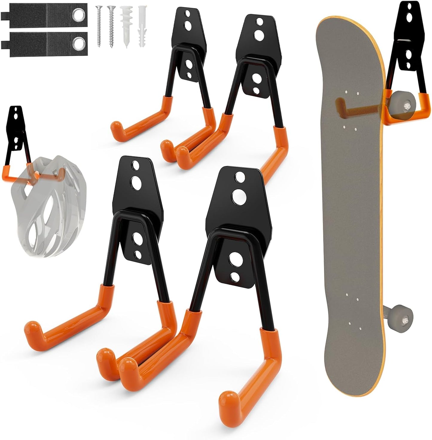 Skateboard Hooks 4-Pack Utility Small Heavy Duty Holder Garage Storage Wall Mount for Stroller Tennis Garden Tool Household Warehouse Shed