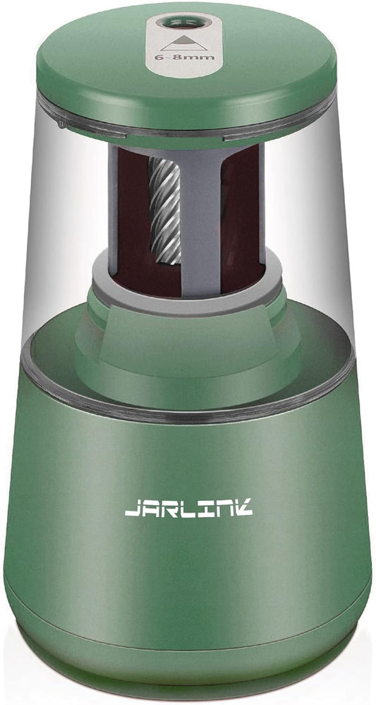 JARLINK Electric Pencil Sharpener, Heavy-Duty Helical Blade to Fast Sharpen, Auto Stop for No.2/Colored Pencils(6-8mm), AC Adapter/Battery Operated in School Classroom/Office/Home (Green)