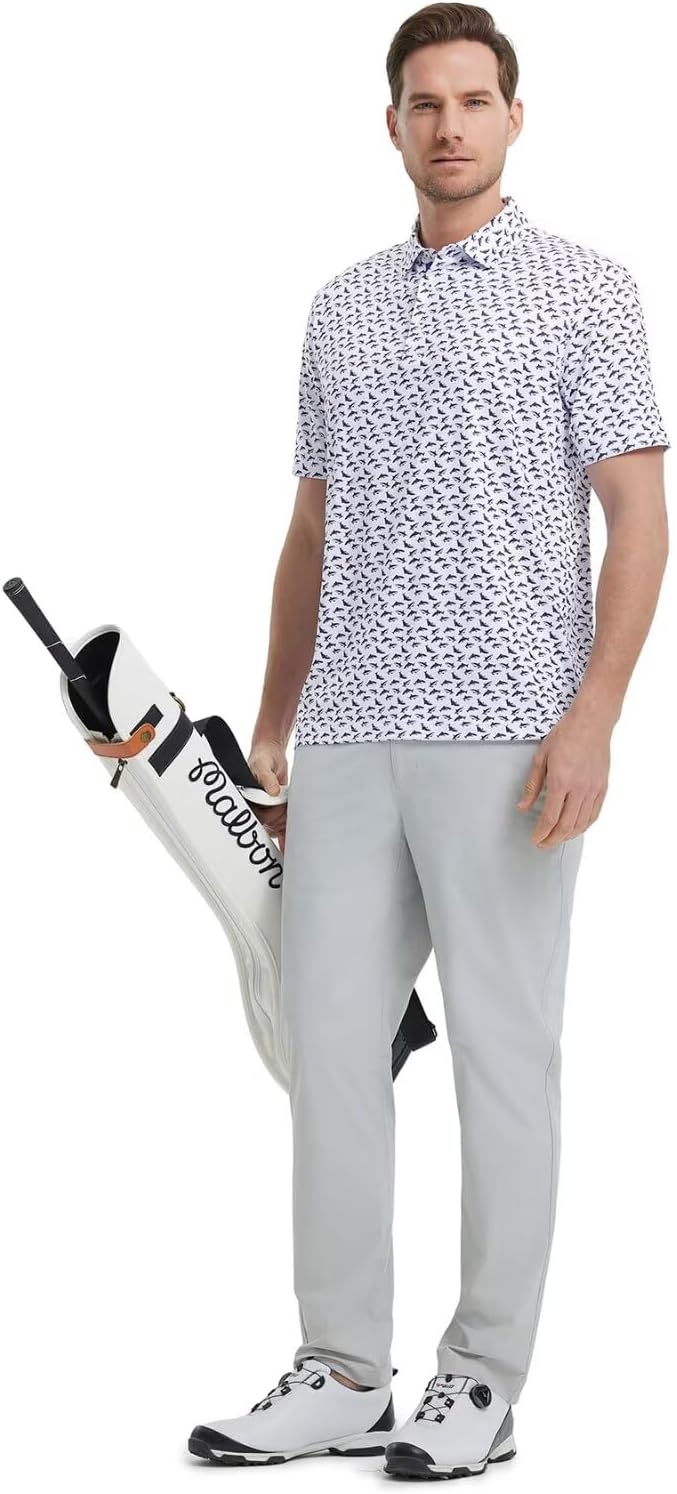 M MAELREG Mens Golf Shirt Short Sleeve Dry Fit Print Moisture Wicking Performance Patterns Collared Polo Shirt