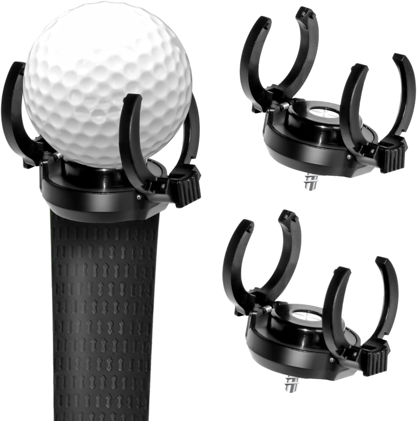 2 Pack Magnetic Golf Ball Retriever, Screw-in Golf Ball Grabber for End of Putter, Golf Ball and Club Pick-Up Tool with Foldable Claw, Easy Installation & No Drilling Required