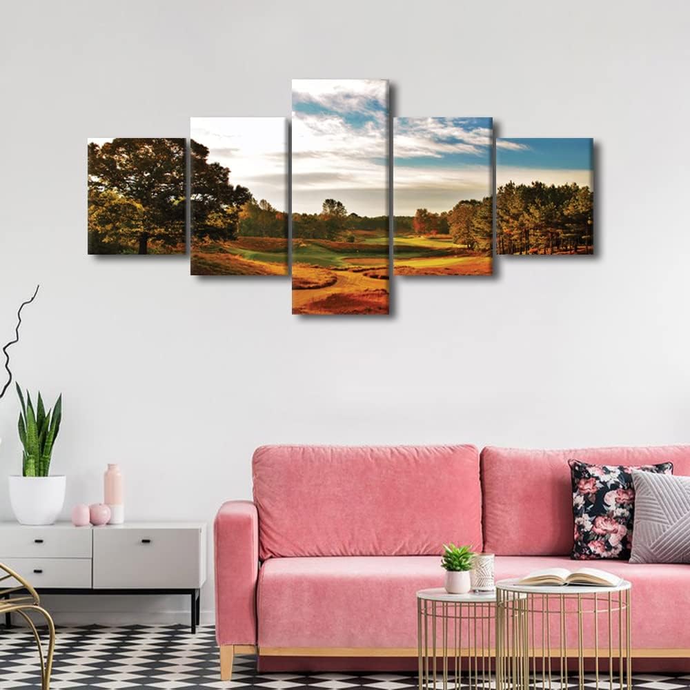 Tobacco Road Golf Course Wall Art Pictures North Carolina Golf Course Wall Decor Pictures Canvas Wall Art 5 Piece Modern Home Decor Artwork Posters and Prints Framed Ready to Hang - 50"W x 24"H