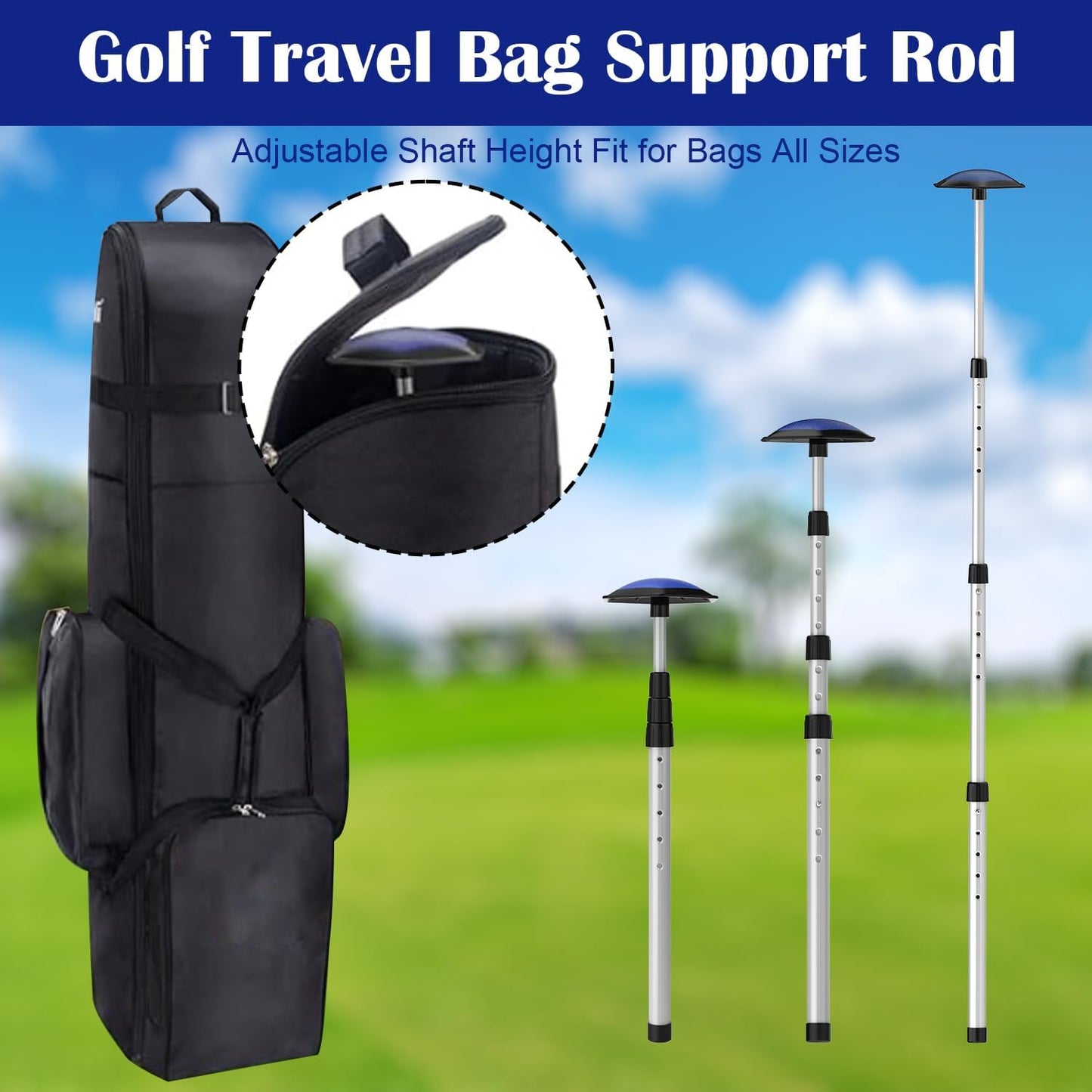 Golf Travel Bag Support Pole Aluminium Golf Travel Bag Pole 52In to Protect Golf Clubs from Impacts,Retractable Shaft Fit Golf Bag