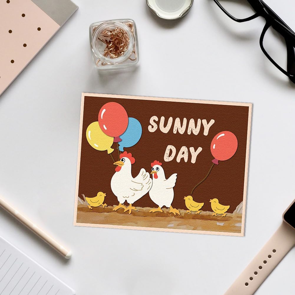 Chicken Cutting Dies Chicken Chasing Balloon Scene Card Making Die Cuts Carbon Steel Stencils Scrapbooking Embossing Template Dies for DIY Craft Album Easter Festival Gift Decor