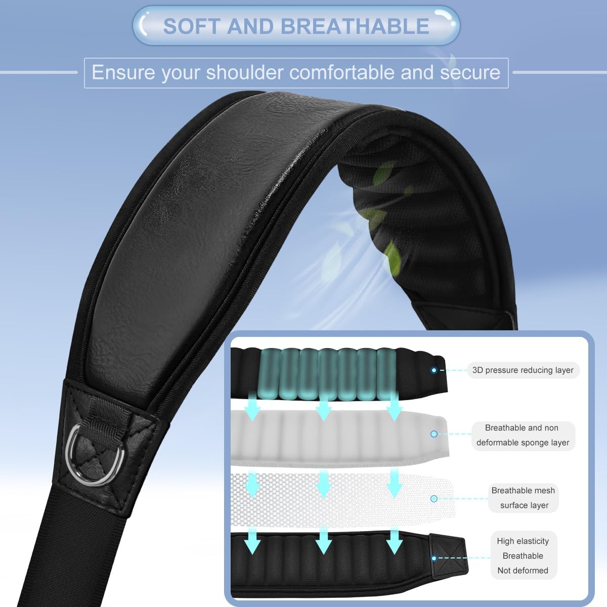 ZINZ Fixed Pad Bag Strap 60 inch Belt with Cushion Breathable Pad,Durable Strap with Double Adjustable Buckle and Metal Hooks