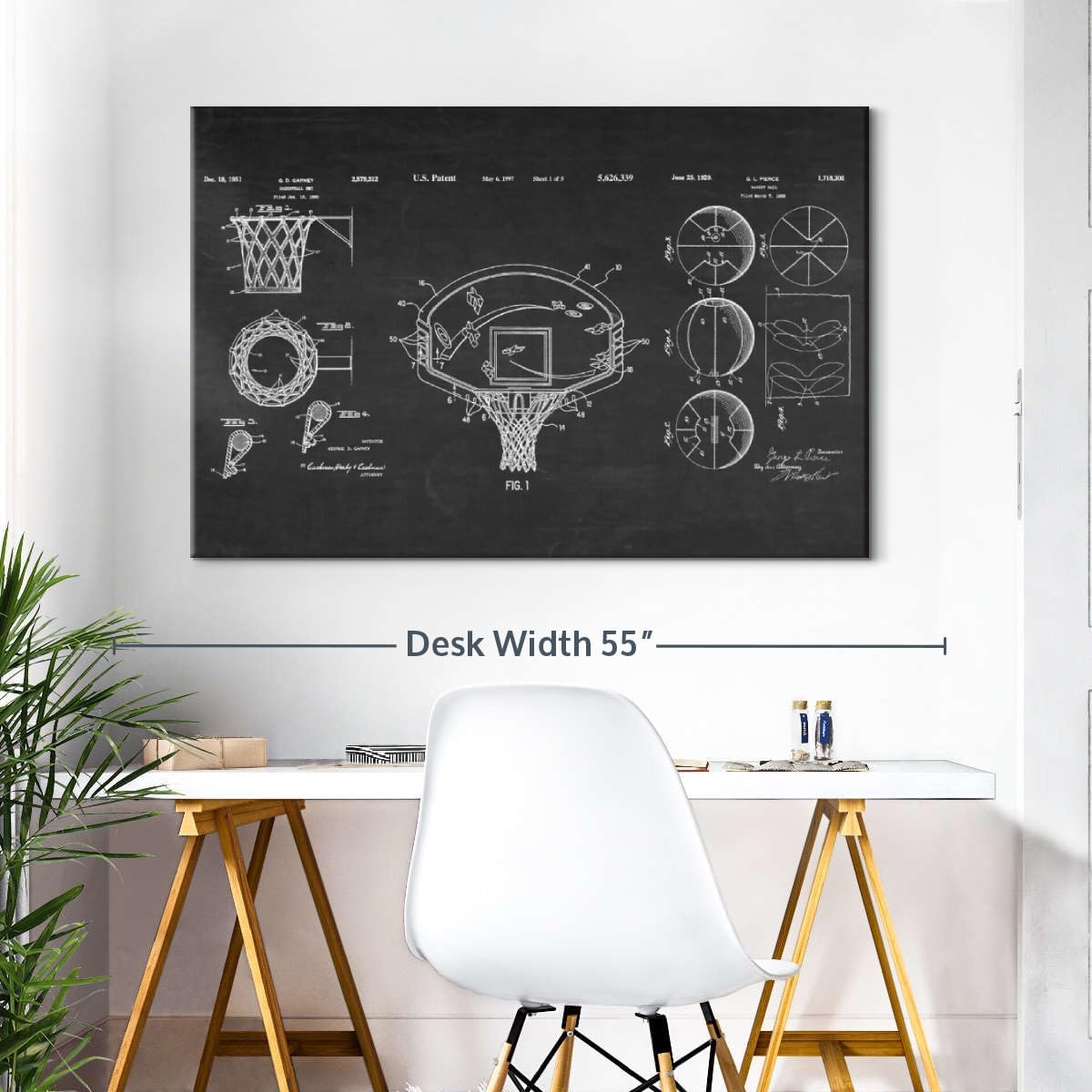 ElephantStock Basketball Patents Canvas - 1 Panel Sports Patent Wall Art Decor - Sports Decorations for Boys Room - Wall Art and Office Decor - 45" X 30"