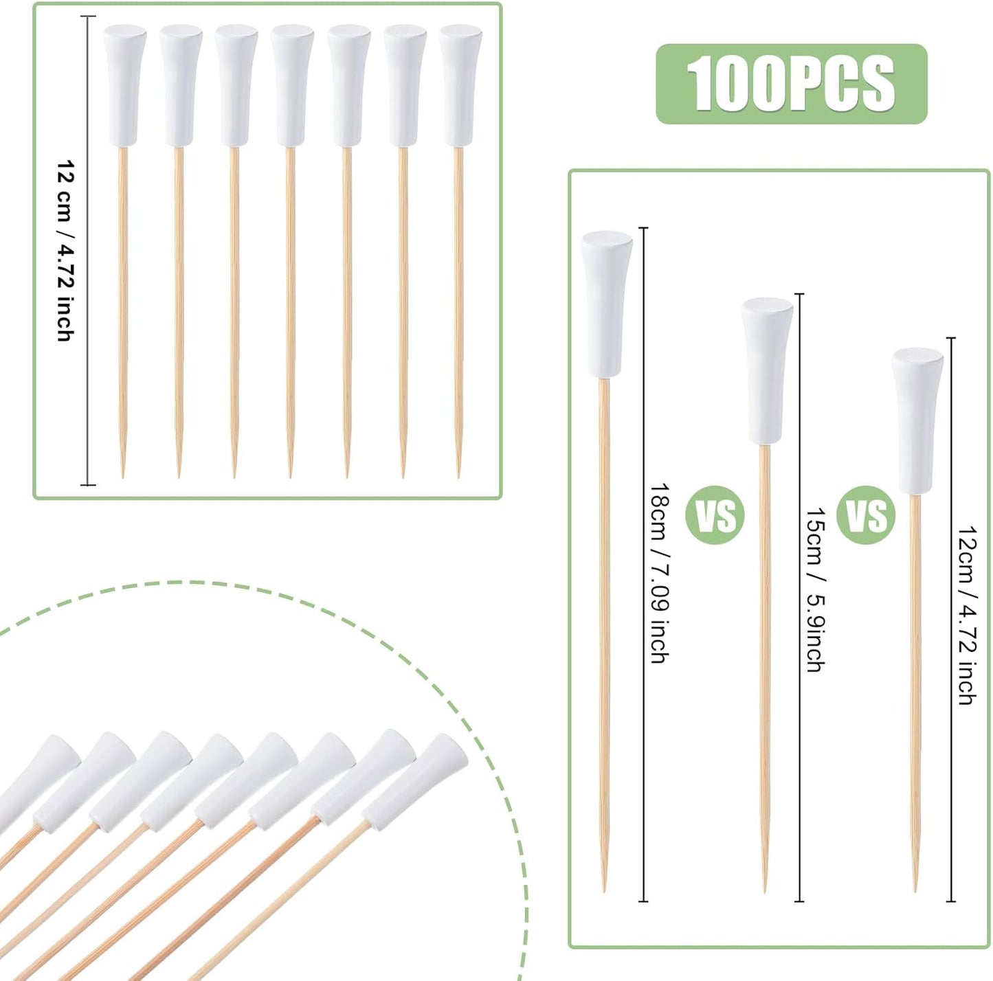 Meanplan 100 Pcs Golf Tee Toothpicks for Appetizers Masters Hole in One Party Golf Themed Tee Skewers Bamboo Cocktail Picks for Sandwich Fruit Catered Events Buffet Supplies, White (4.72 Inches)