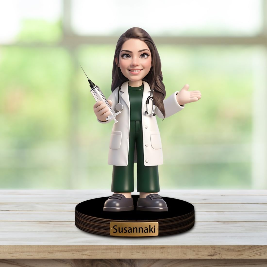 Personalized Doctor Cartoon Figurine Desk Ornament Custom Female Doctor Portrait Desktop Sign Nurse Sculpture Plaque Funny Face Photo Office Decor Gift for Women Doctor Xmas Birthday,05