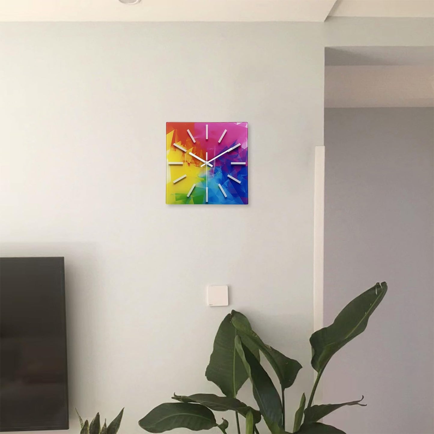 Square Glass Wall Clock Silent Analog Wall Clocks Battery Operated 14 Inch Colorful Wall Clock for Kitchen