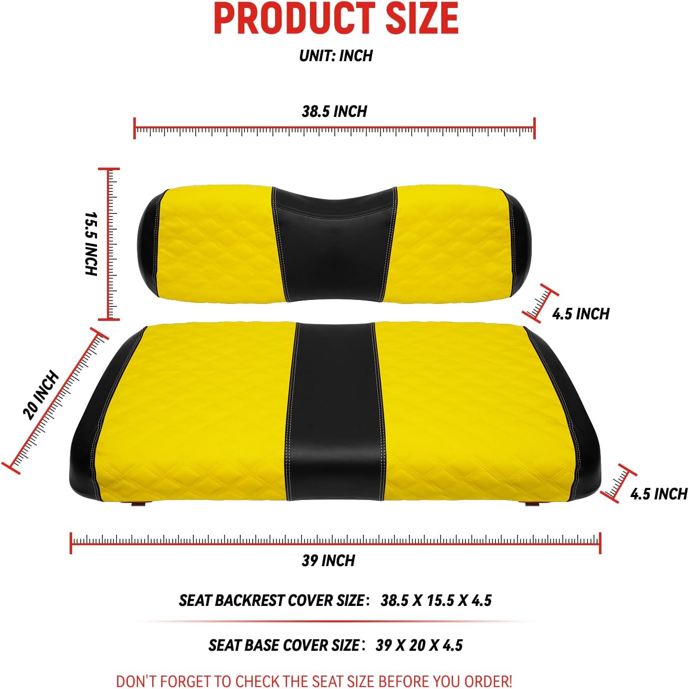 Golf Cart Seat Covers for EZGO TXT 1994-2013 Front OEM Universal Seat Cushion, Marine Grade Vinyl Leather EZGO TXT Seat Covers/Easy to Install-Yellow (2PCS)