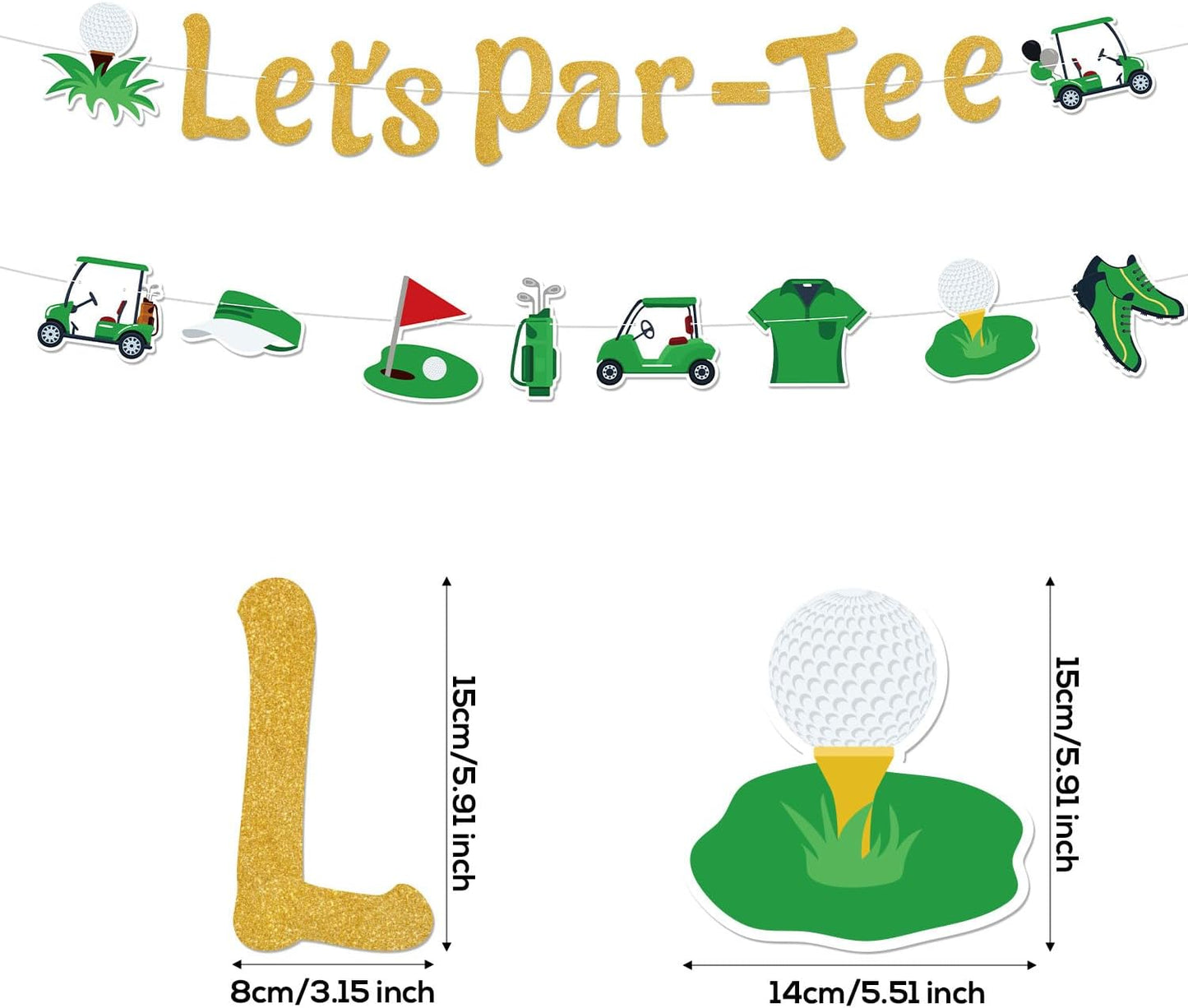Let’s Par tee Banner, Pre-Strung Glitter Golf Theme Banner Garland Decor Hanging Golf Birthday Party Decorations for Sport Lovers Retirement Party Photo Props Supplies