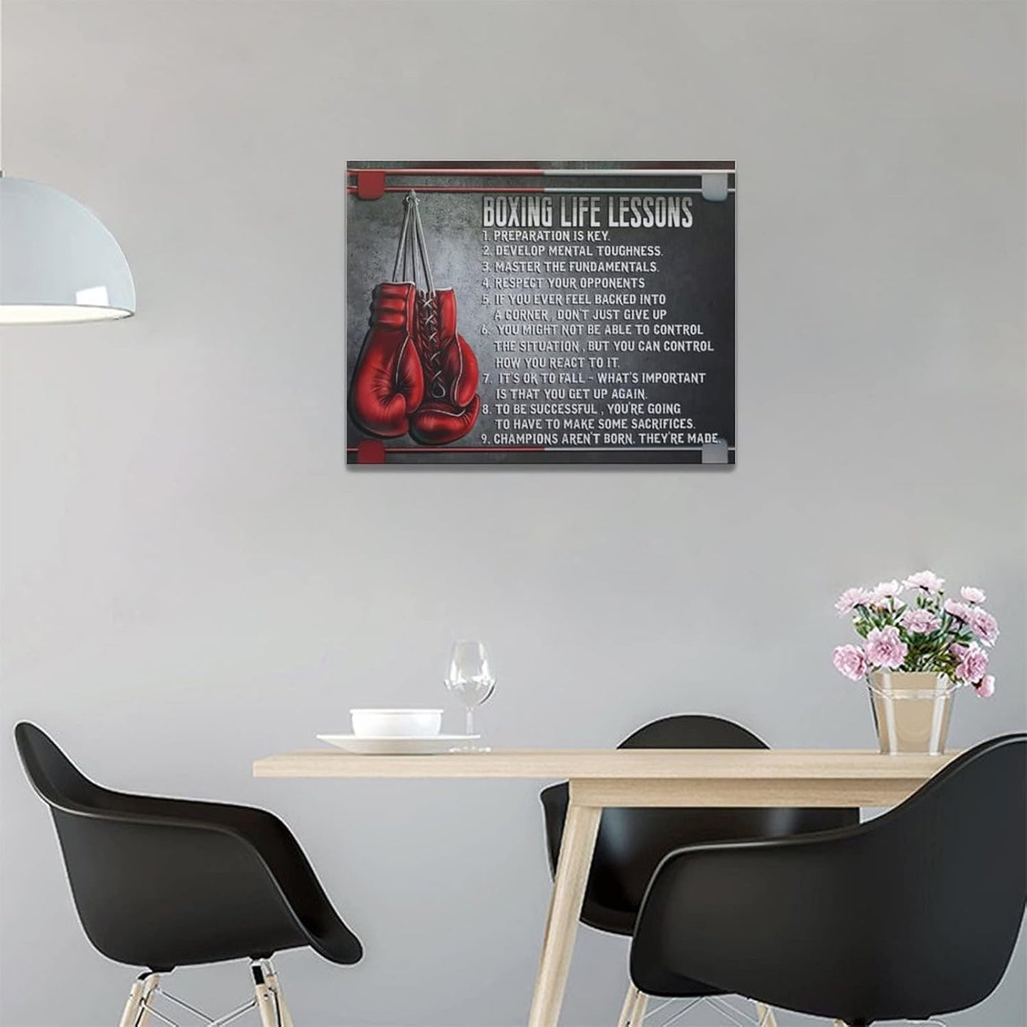 Boxing Wall Art Sports Boxing Lessons Pictures Wall Decor Motivational Quotes Boxing Gloves Canvas Painting Artwork Modern Home Decorations Framed for Bedroom Office Living Room 12"x16"