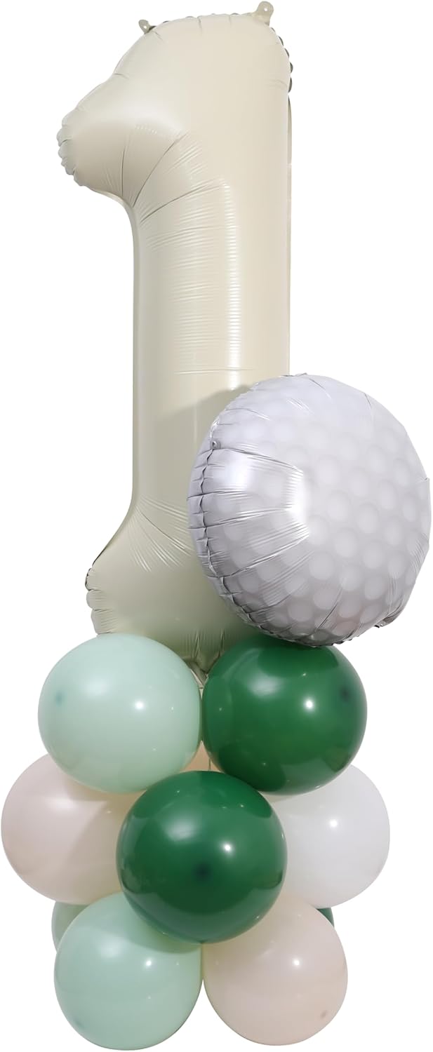 Hole-in-One Birthday Balloons - Golf Birthday Balloon Decorations, Golf Party Tower Set, White and Green 1 Aluminum Foil Balloon for Sports Party Anniversary Supplies