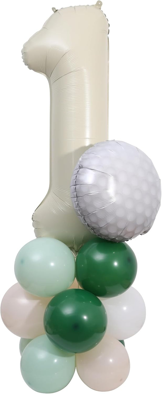 Hole-in-One Birthday Balloons - Golf Birthday Balloon Decorations, Golf Party Tower Set, White and Green 1 Aluminum Foil Balloon for Sports Party Anniversary Supplies