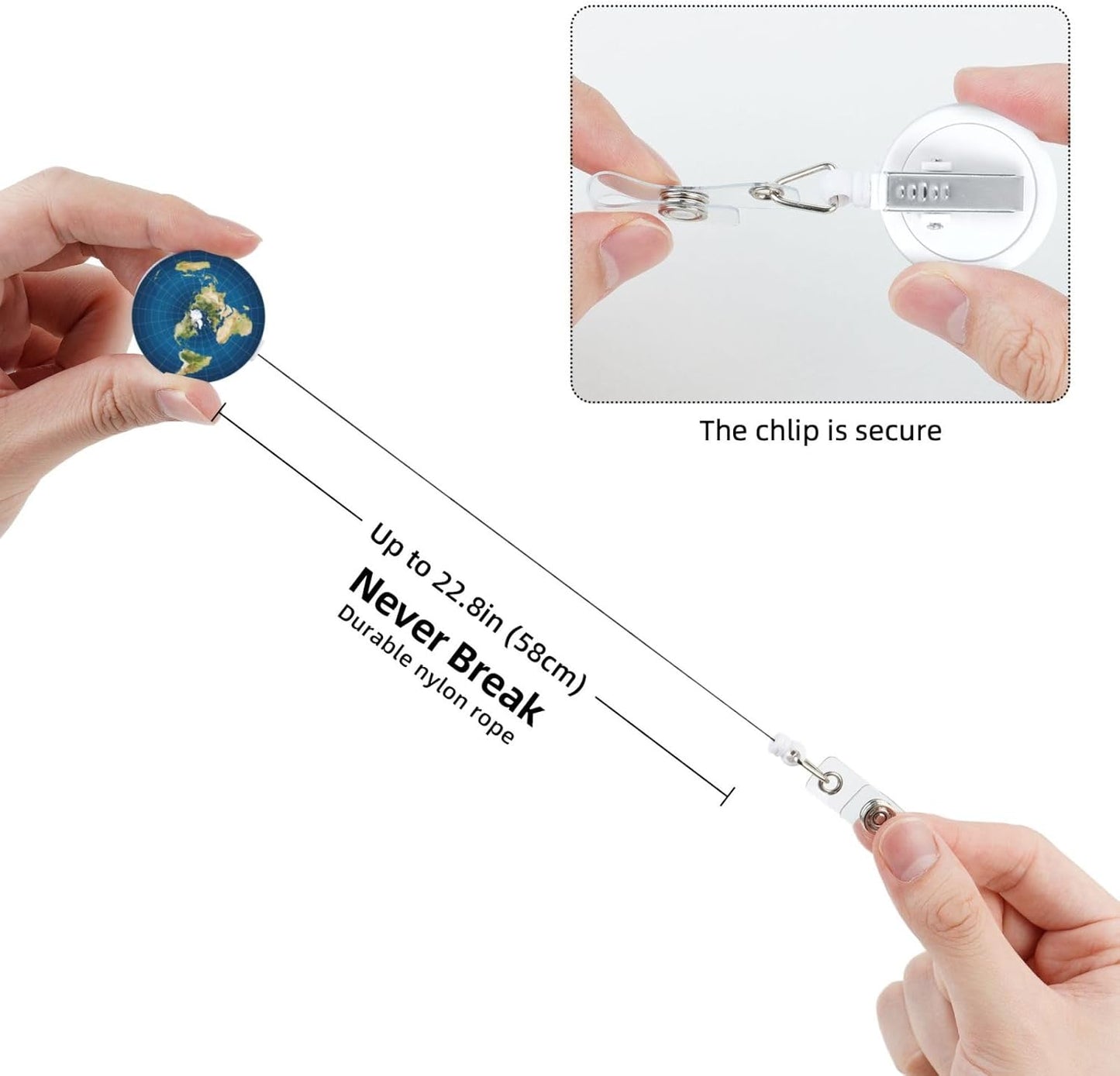 Flat Earth Map Model Badge Reels Retractable Badge Holder with Clip for Id Name Tag Office Worker Student Teacher Nurse Doctor