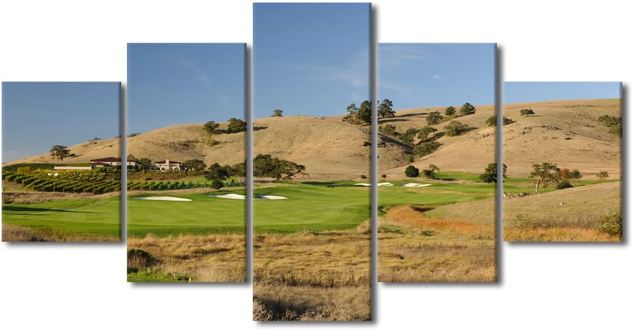 5 Pieces Golf Course Picture Wall Art CordeValle Golf Course Painting Prints Artwork USA Modern Home Decor Canvas Wall Art for Home and Office Wooden Decoration Framed Ready to Hang - 60" W x 32" H