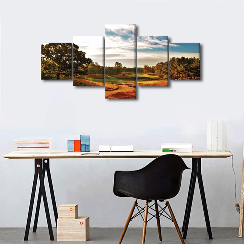 Tobacco Road Golf Course Wall Art Pictures North Carolina Golf Course Wall Decor Pictures Canvas Wall Art 5 Piece Modern Home Decor Artwork Posters and Prints Framed Ready to Hang - 50"W x 24"H